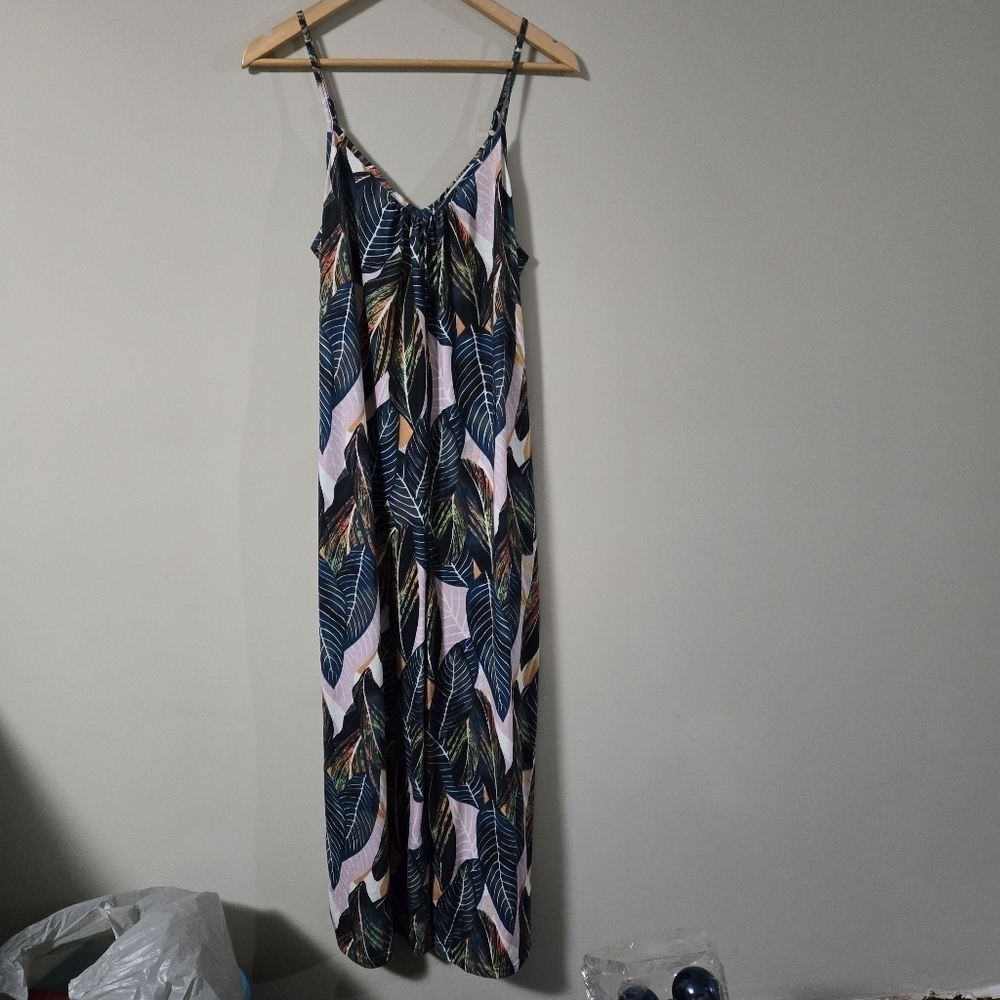 Anrabess Tropical Leaf Print Women's Large  Jumpsuit
